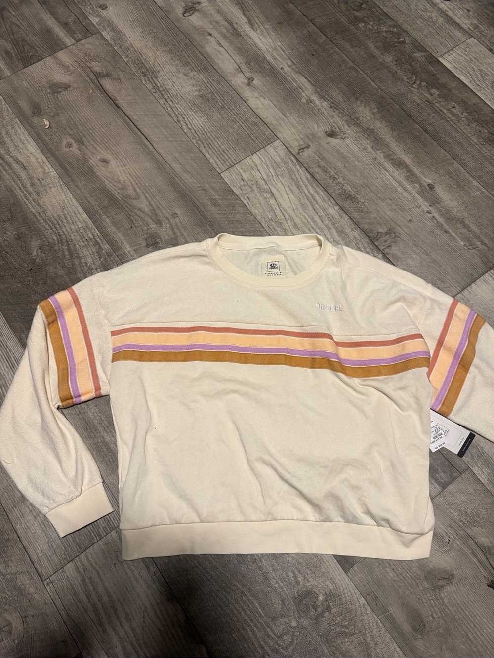 Rip curl Cream Crewneck Sweater with Pink, Orange & Gold Stripes